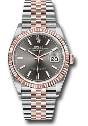 Rolex Datejust 36 Everose Gold Fluted Bezel Dark Rhodium Index Dial Jubilee (126231)