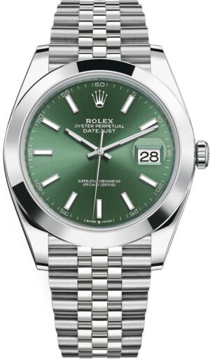 Rolex Datejust 41 Smooth Bezel Mint Green Index Dial Jubilee Bracelet 126300