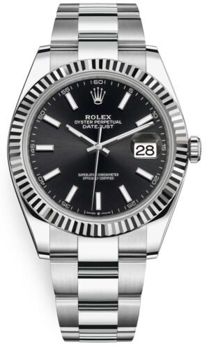Rolex Datejust 41 Stainless Steel & White Gold - Black Index Dial - Fluted Bezel (Ref# 126334)