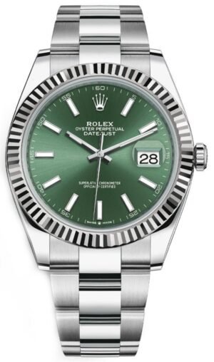 Rolex Datejust Oyster 41 mm Oystersteel Mint Green Dial Fluted Bezel Oyster Bracelet (Reference # 126334)
