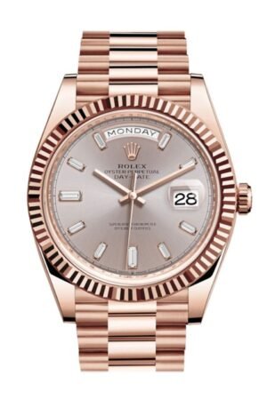 Rolex Day-Date 40 Fluted Bezel Sundust Baguette Diamond Dial President Bracelet 228235