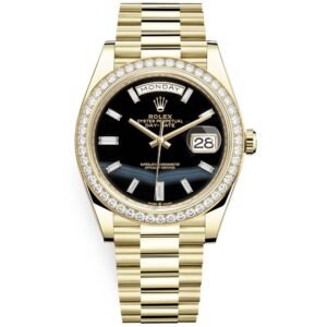 Rolex Day-Date 40 Yellow Gold Day-Date 40 Watch - Bezel - Black Baguette Diamond Dial 228348RBR