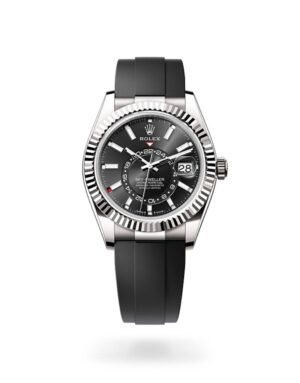 Rolex Sky-Dweller White Gold Fluted Bezel Black Index Dial Oysterflex Strap 336239