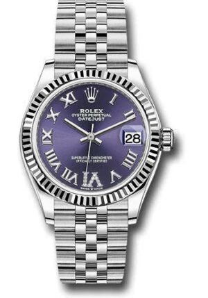 Rolex Steel and White Gold Datejust 31 Watch - Fluted Bezel - Aubergine Roman Diamond 6 Dial - Jubilee Bracelet (Ref# 278274)