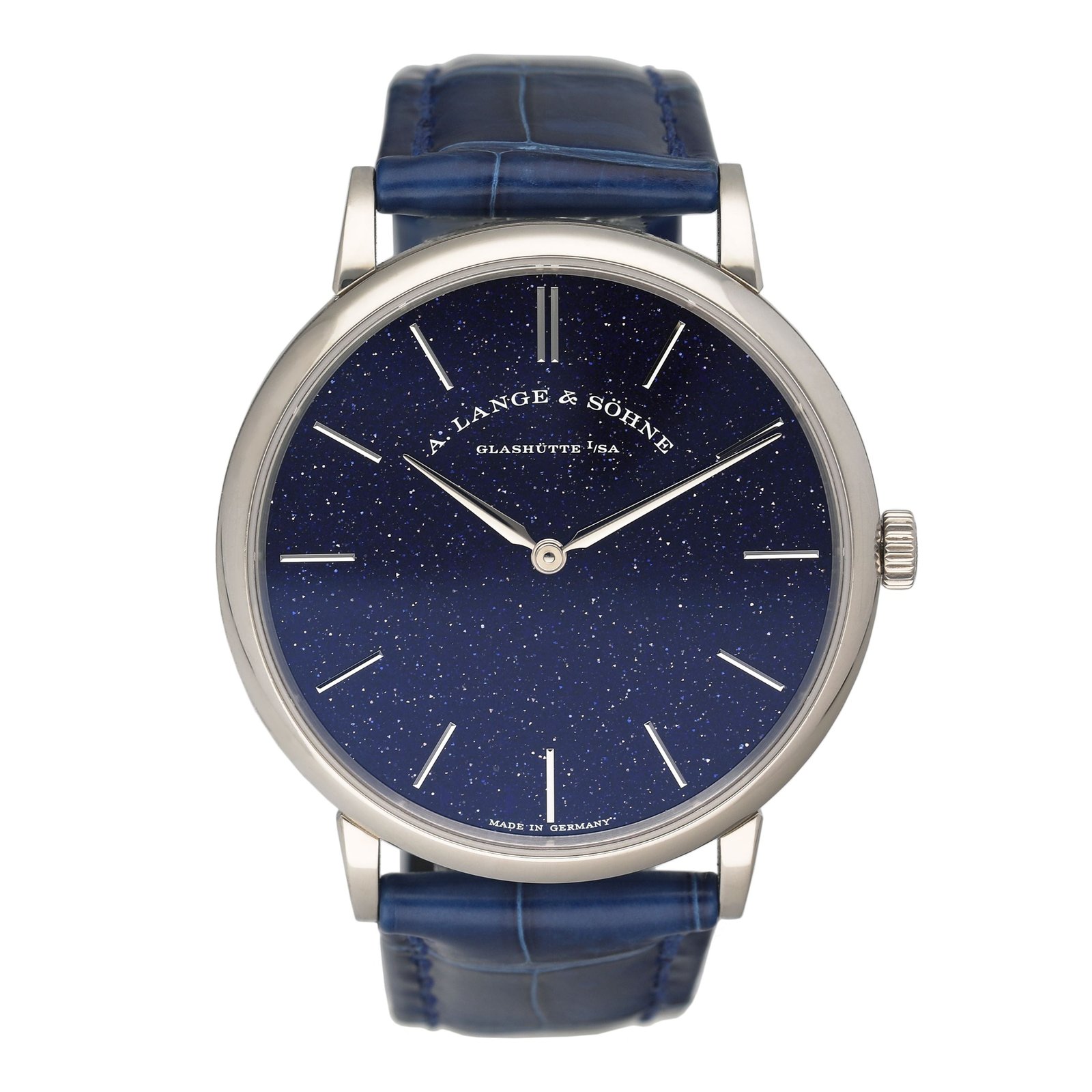 A. Lange & Sohne Saxonia Thin 205.086 mostrador azul Relógio Masculino Caixa e Documentos