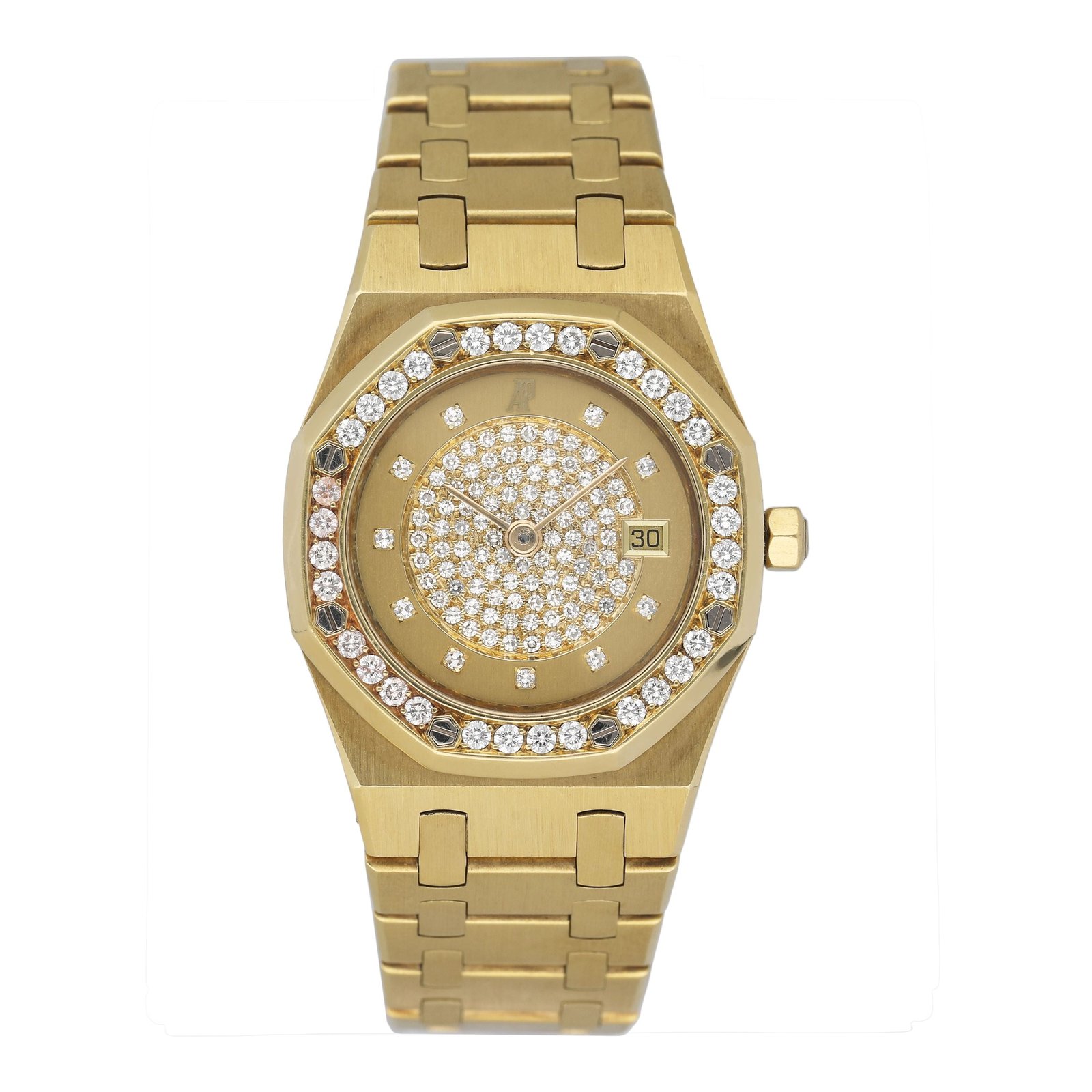 Audemars Piguet Royal Oak 14587BA Pave Dial 18k ouro amarelo Relógio Feminino com Documentos