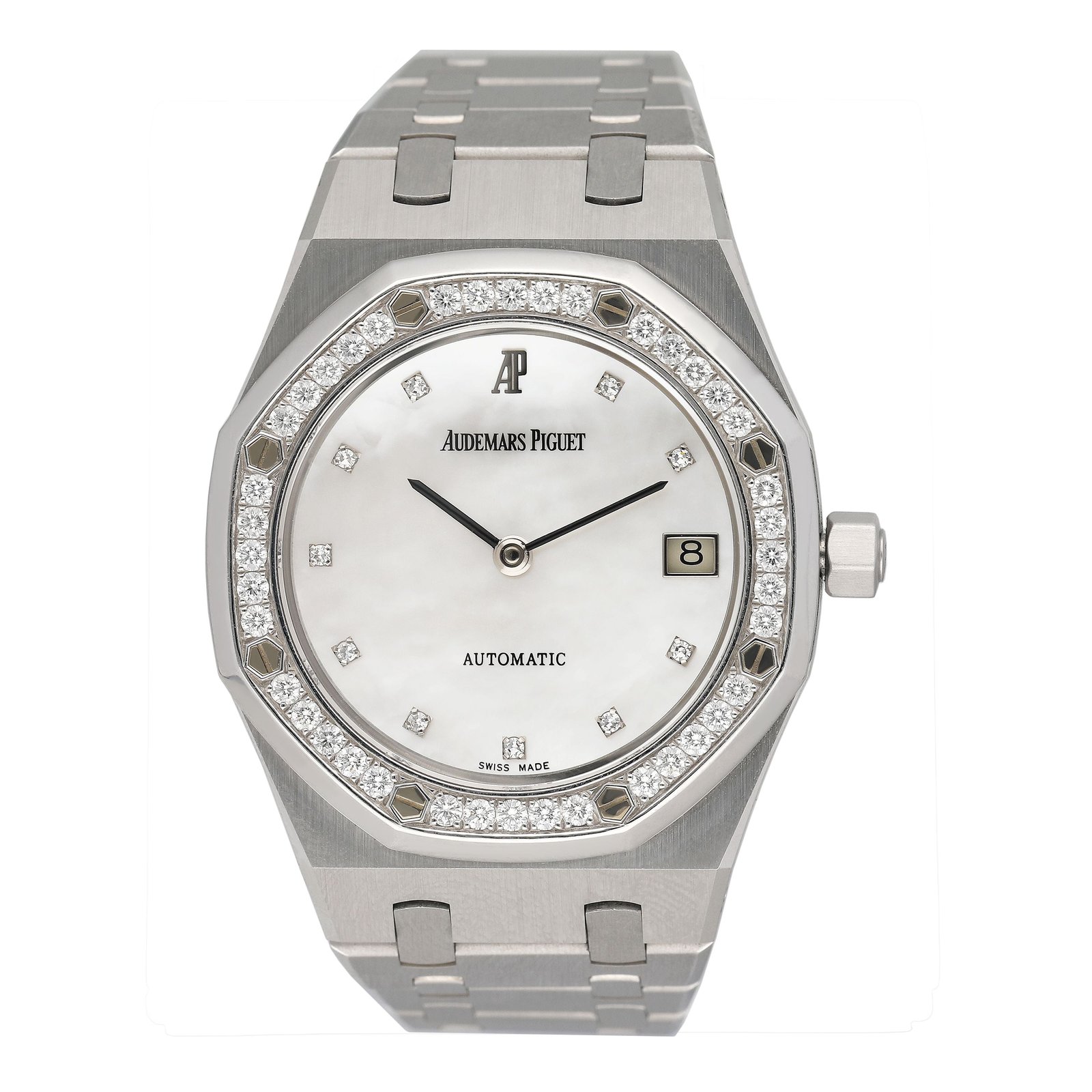 Audemars Piguet Royal Oak 14813BC Diamond MOP 18k ouro branco Relógio Masculino Caixa e Documentos