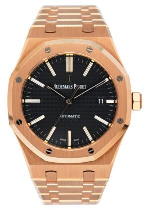 Audemars Piguet Royal Oak 15400OR 18k ouro rosa mostrador preto Caixa e Documentos