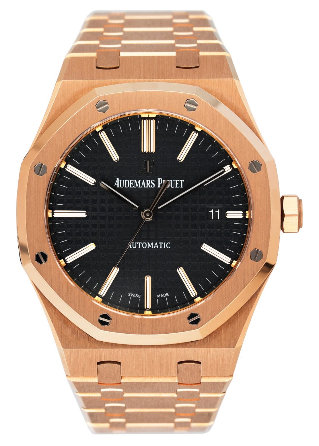 Audemars Piguet Royal Oak 15400OR 18k ouro rosa mostrador preto Caixa e Documentos