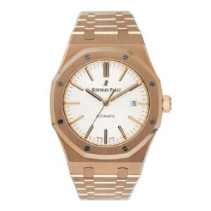 Audemars Piguet Royal Oak 15400OR 18k ouro rosa mostrador branco Caixa e Documentos