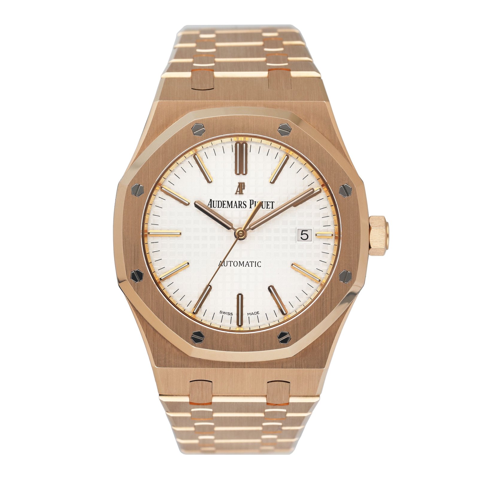 Audemars Piguet Royal Oak 15400OR 18k ouro rosa mostrador branco Caixa e Documentos