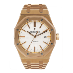 Audemars Piguet Royal Oak 15400OR 18k ouro rosa mostrador branco Caixa e Documentos
