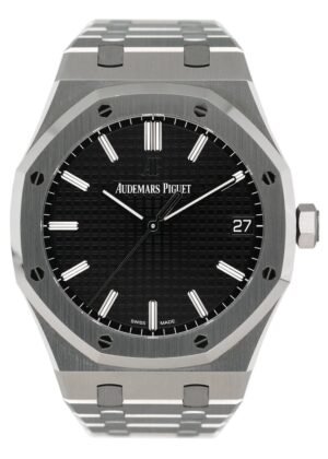 Audemars Piguet Royal Oak 15500ST mostrador preto Relógio Masculino Caixa e Documentos