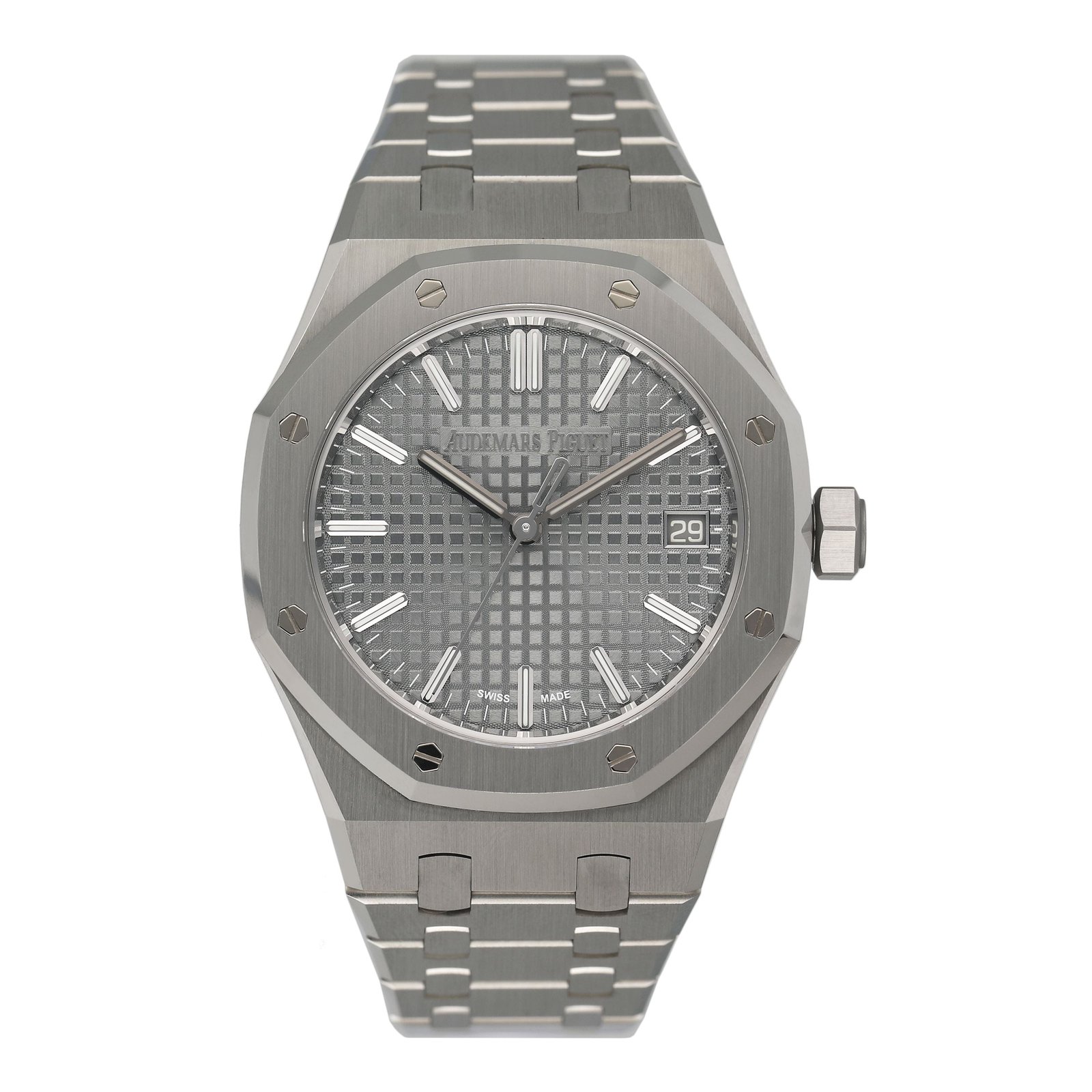 Audemars Piguet Royal Oak 50th Anniversary 15550ST mostrador cinza Relógio Masculino Caixa e Documentos