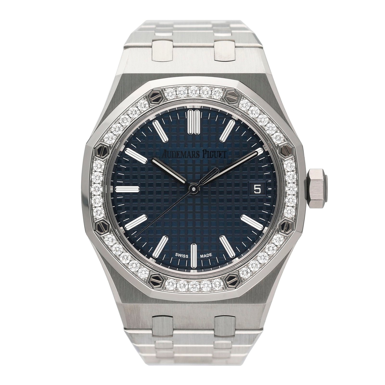 Audemars Piguet Royal Oak 15551ST mostrador azul "50th Anniversary" Relógio Feminino Caixa e Documentos