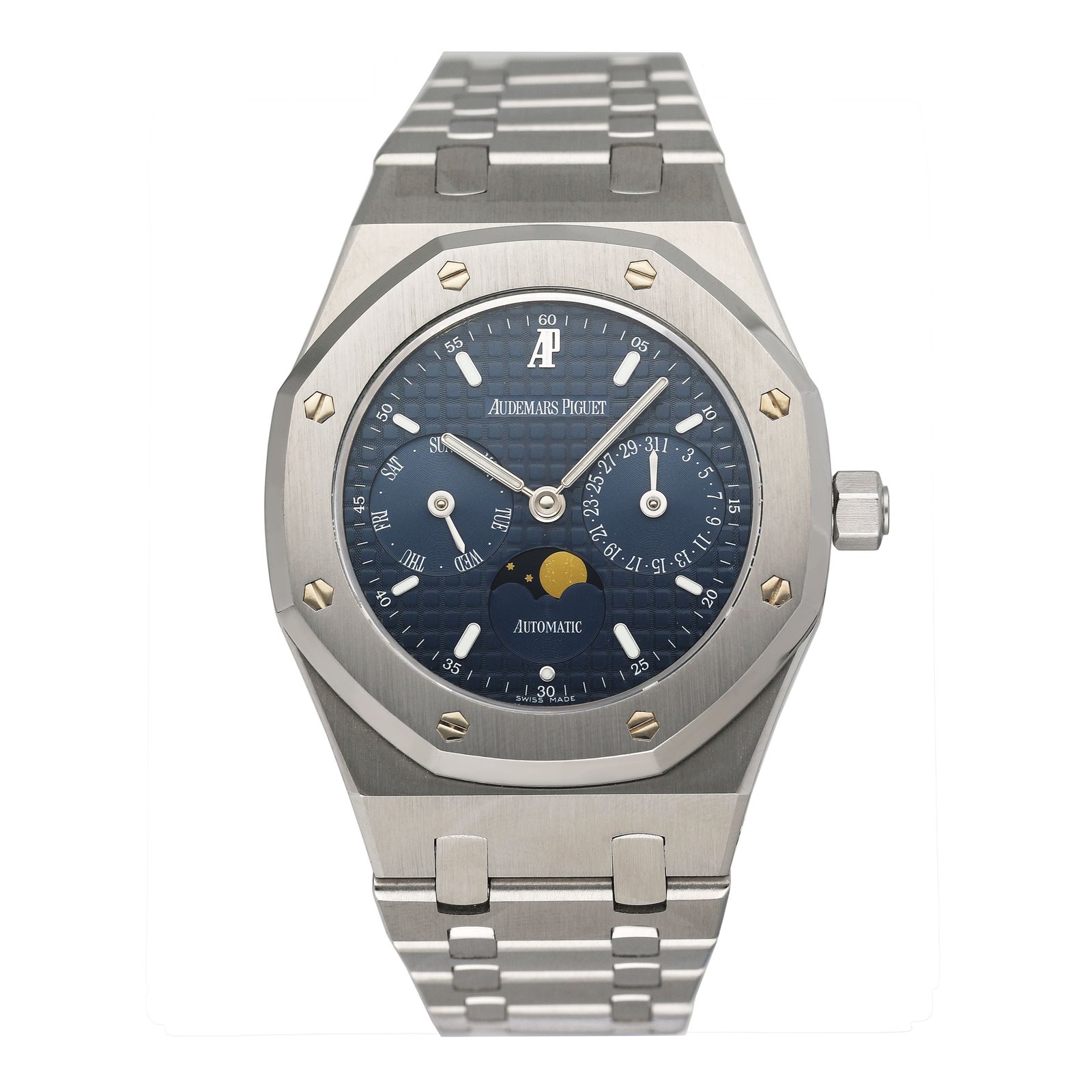 Audemars Piguet Royal Oak 25594ST mostrador azul Moonphase Relógio Masculino com Documentos