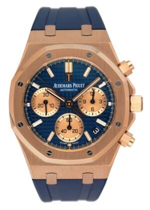 Audemars Piguet Royal Oak 26239OR mostrador azul 18k ouro rosa Relógio Masculino com Documentos