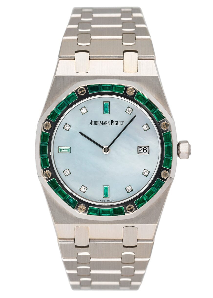 Audemars Piguet Royal Oak 56602BC Diamond Emerald MOP Relógio Feminino Caixa e Documentos
