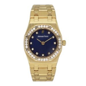 Audemars Piguet Royal Oak 66344BA mostrador azul 18k ouro amarelo Relógio Feminino