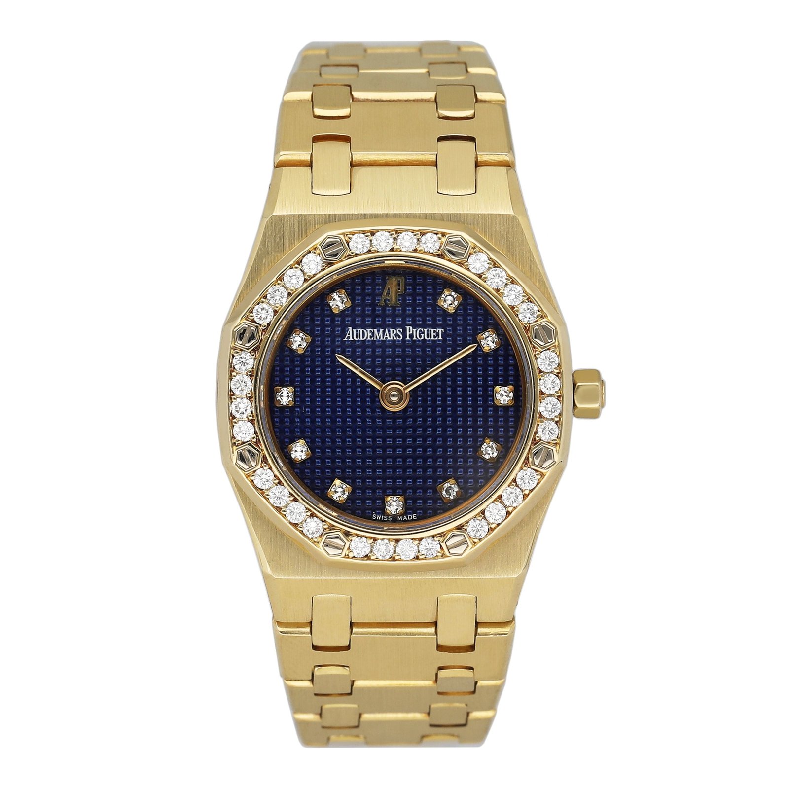 Audemars Piguet Royal Oak 66344BA mostrador azul 18k ouro amarelo Relógio Feminino