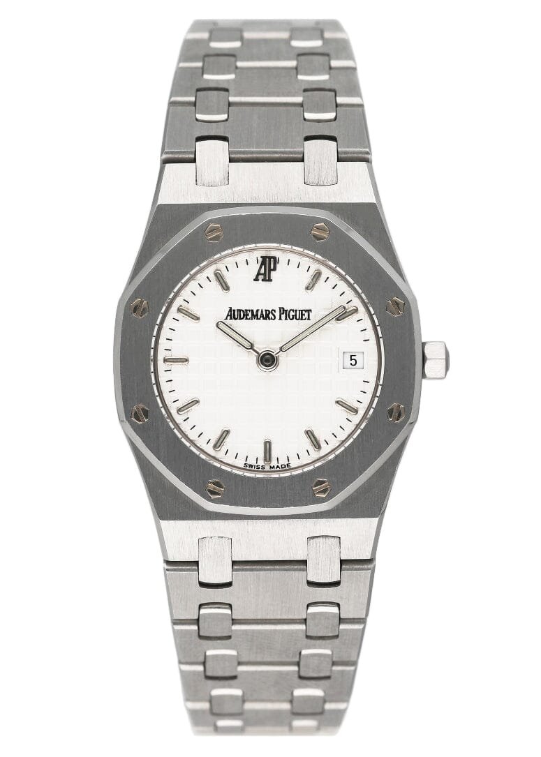 Audemars Piguet Royal Oak 67467ST mostrador branco Relógio Feminino com Documentos