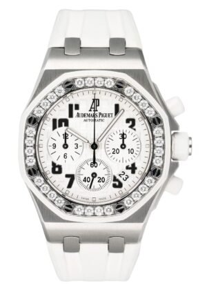 Audemars Piguet Royal Oak Offshore 26048SK Diamond mostrador branco Relógio Feminino Caixa e Documentos