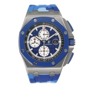Audemars Piguet Royal Oak Offshore 26400SO mostrador azul Camouflage Chronograph Relógio Masculino Caixa e Documentos