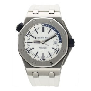 Audemars Piguet Royal Oak Offshore Diver 15710ST mostrador branco Relógio Masculino Caixa e Documentos