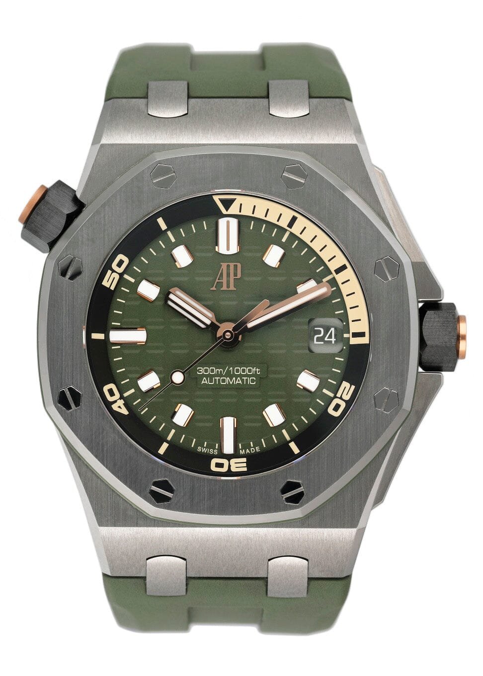 Audemars Piguet Royal Oak Offshore Diver 15720ST Green Dial Relógio Masculino Caixa e Documentos