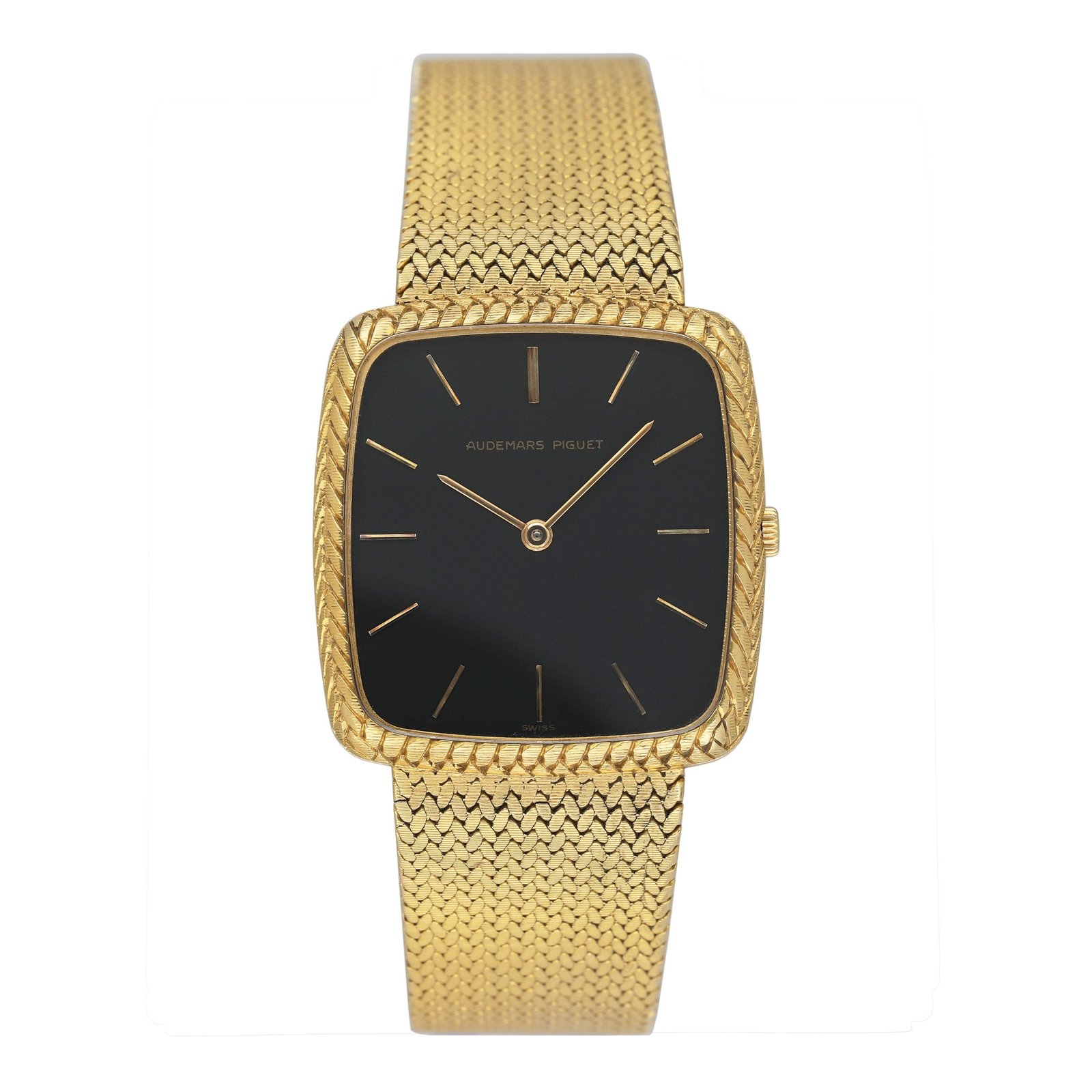 Audemars Piguet Vintage mostrador preto 18k ouro amarelo Relógio Masculino