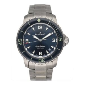 Blancpain Fifty Fathoms Automatique 5010 12B40 98S mostrador azul Titanium Relógio Masculino Caixa e Documentos