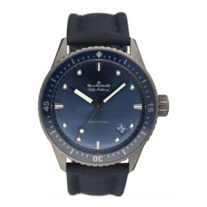 Blancpain Fifty Fathoms Bathyscaphe 5000 0240 O52A mostrador azul Ceramic Relógio Masculino Caixa e Documentos