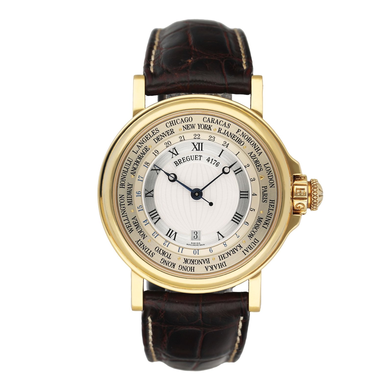 Breguet Marine 3700BA/12/9V6 mostrador prata Relógio Masculino