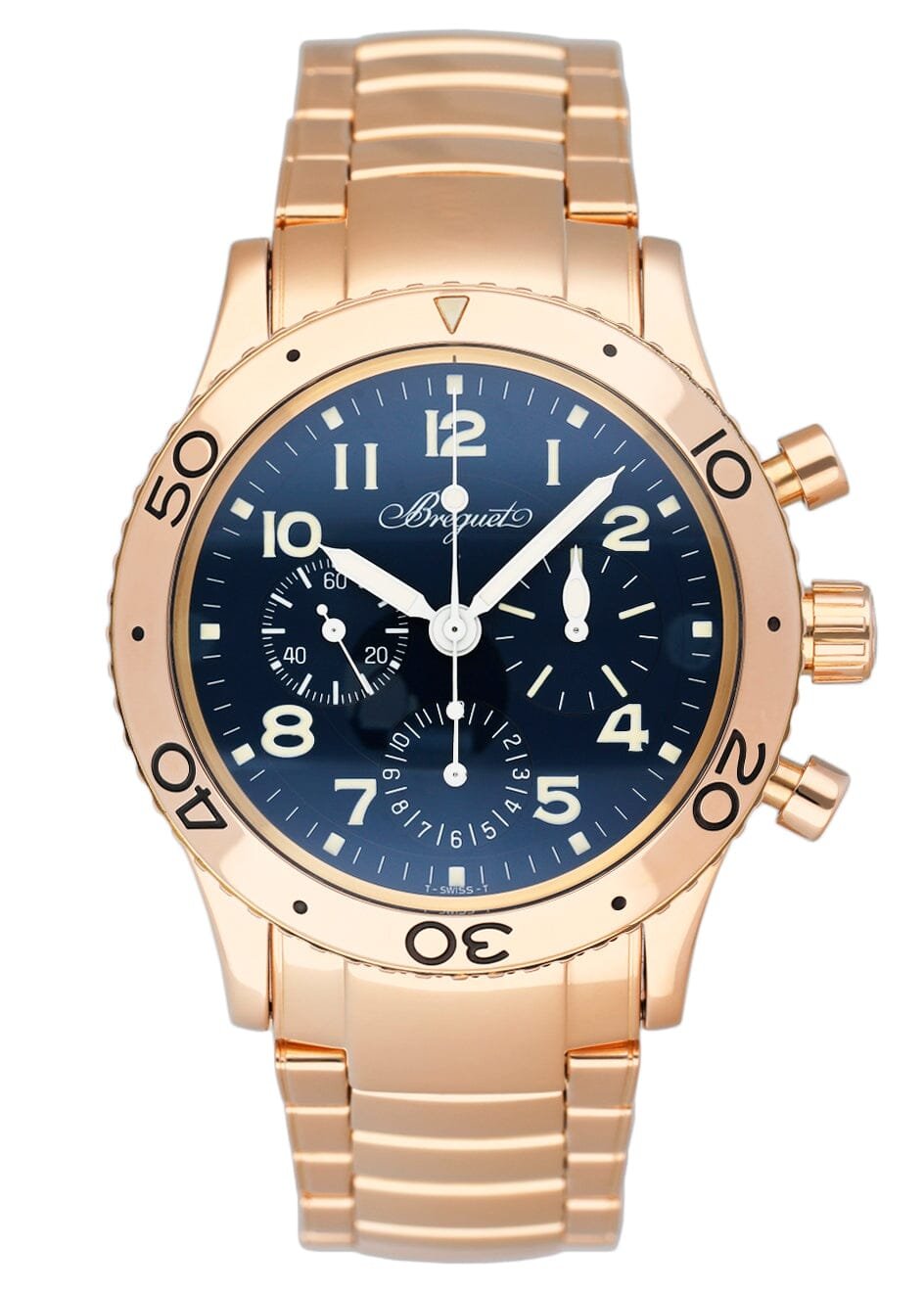 Breguet Type XX 3800 mostrador azul 18k ouro rosa Relógio Masculino
