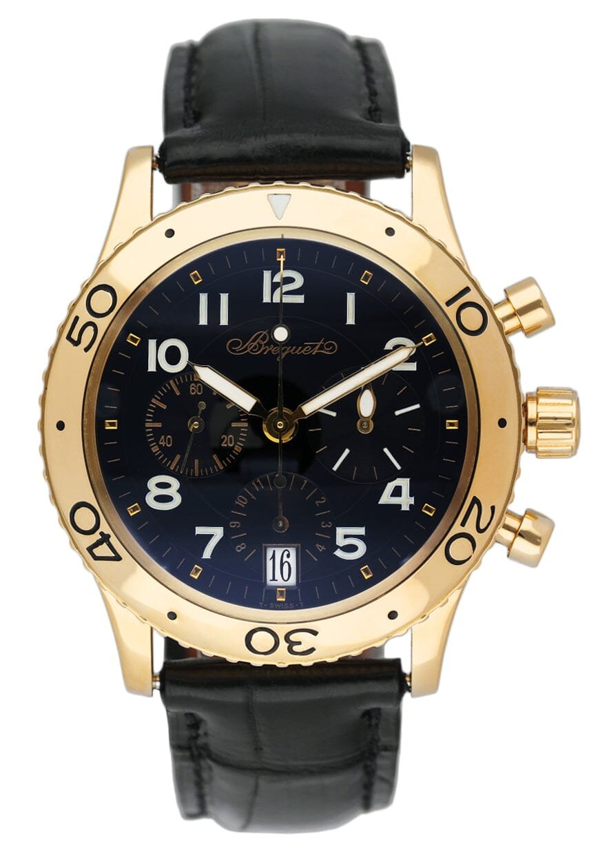 Breguet Type XX 3820 mostrador preto 18k ouro amarelo Relógio Masculino