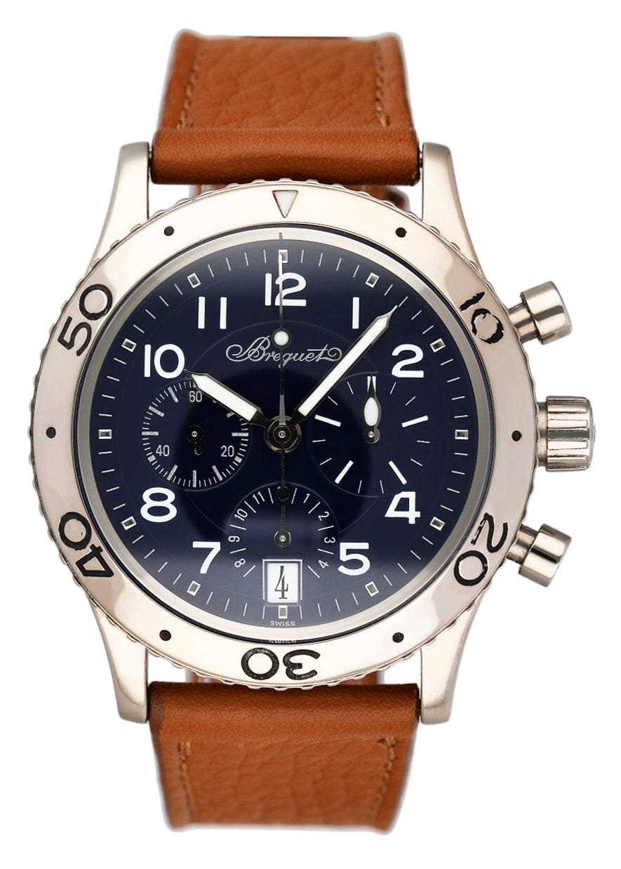 Breguet Type XX 3820 mostrador azul 18k ouro branco Relógio Masculino