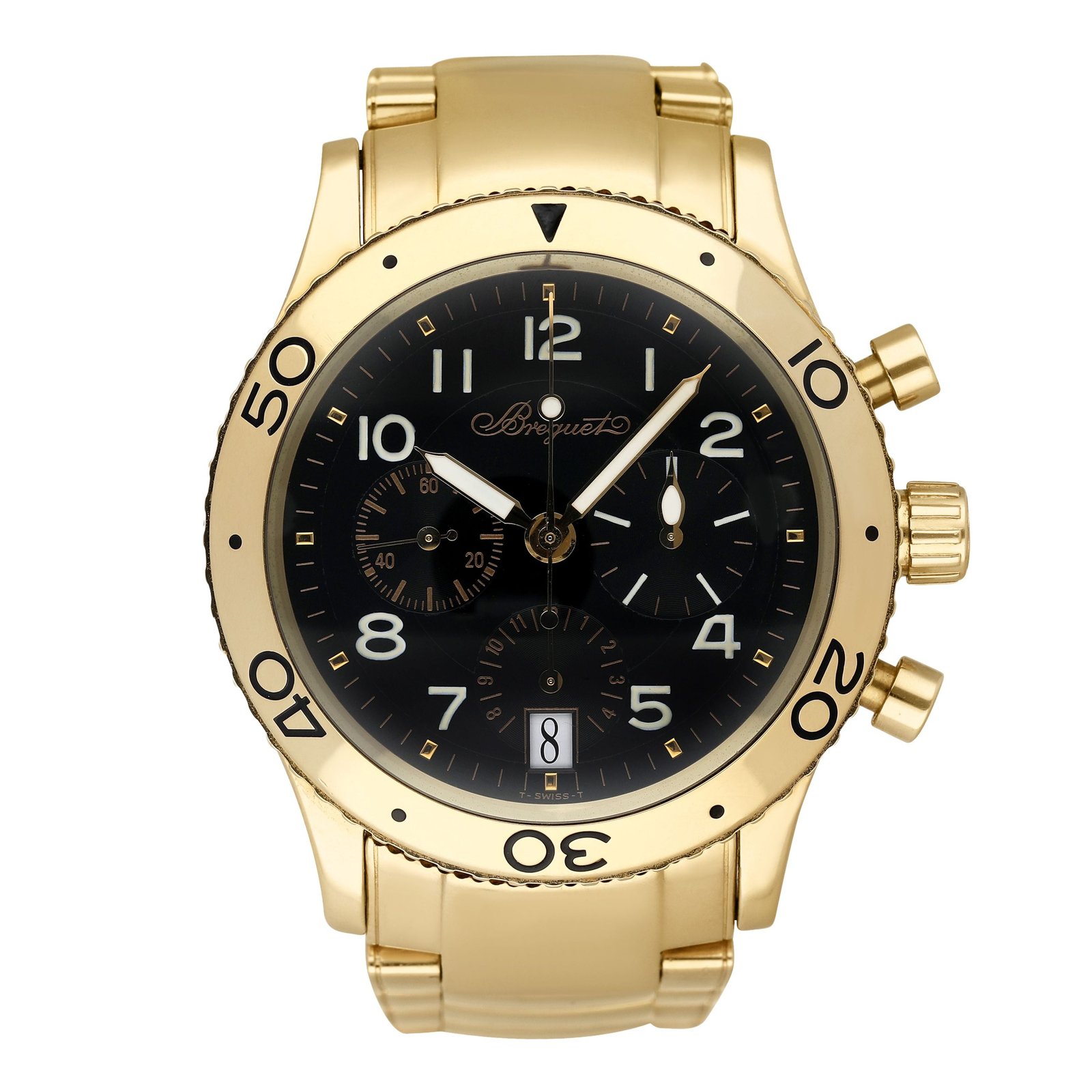 Breguet Type XX 3820BA mostrador preto 18k ouro amarelo Relógio Masculino
