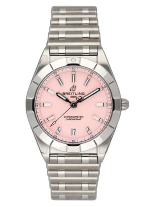 Breitling Chronomat 32 A77310 Pink Dial Relógio Feminino Caixa e Documentos