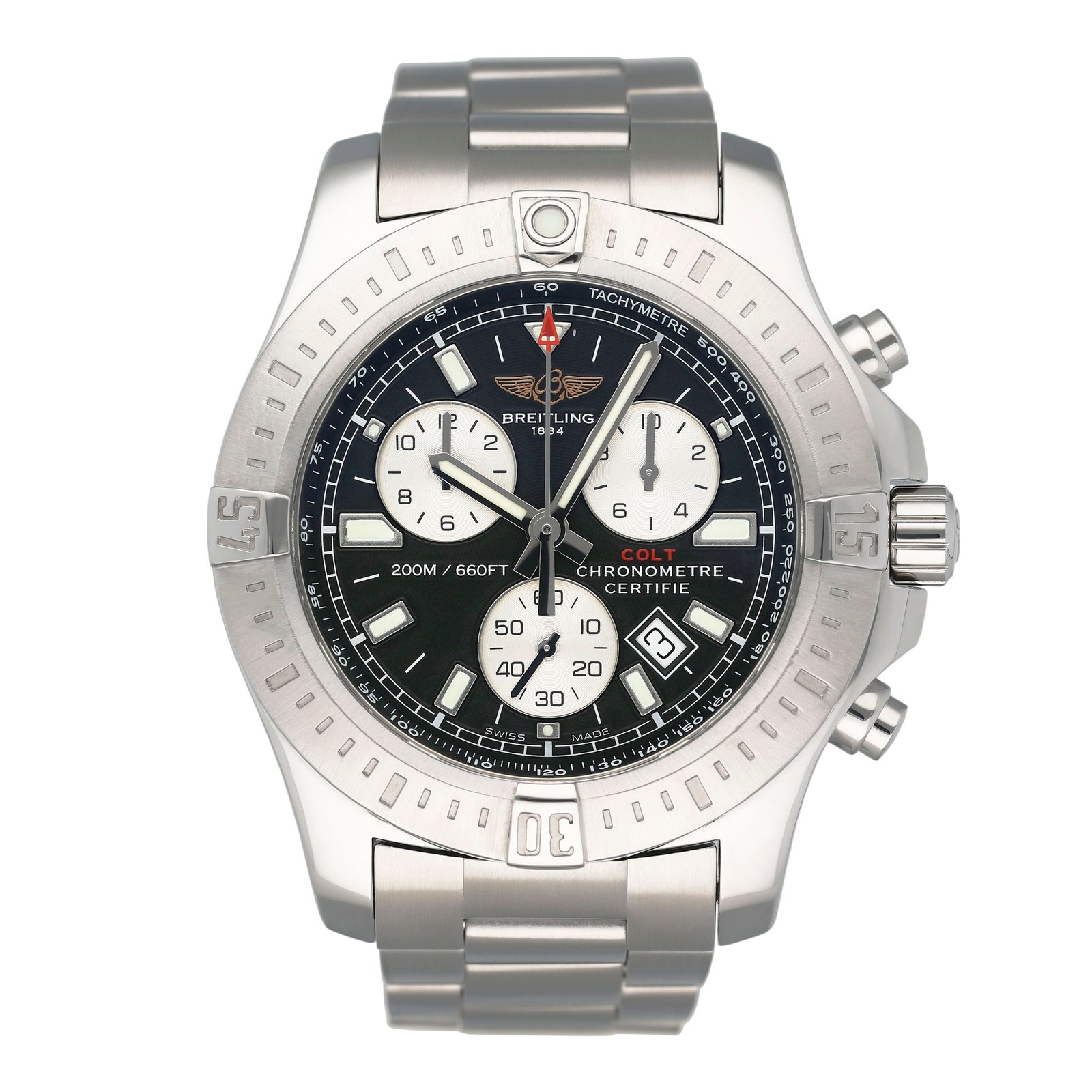Breitling Colt Chronograph A73388 mostrador preto Steel Relógio Masculino