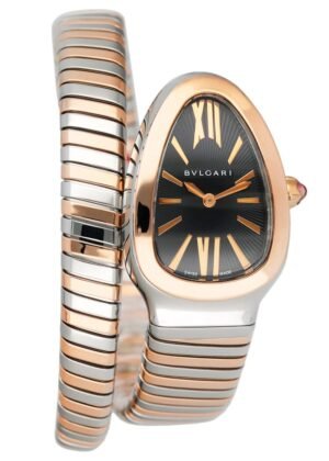 Bvlgari Serpenti Tubogas 102123 mostrador preto Two Tone Relógio Feminino Caixa e Documentos