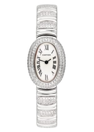Cartier Baignoire Mini W1518956 Diamond ouro branco Relógio Feminino