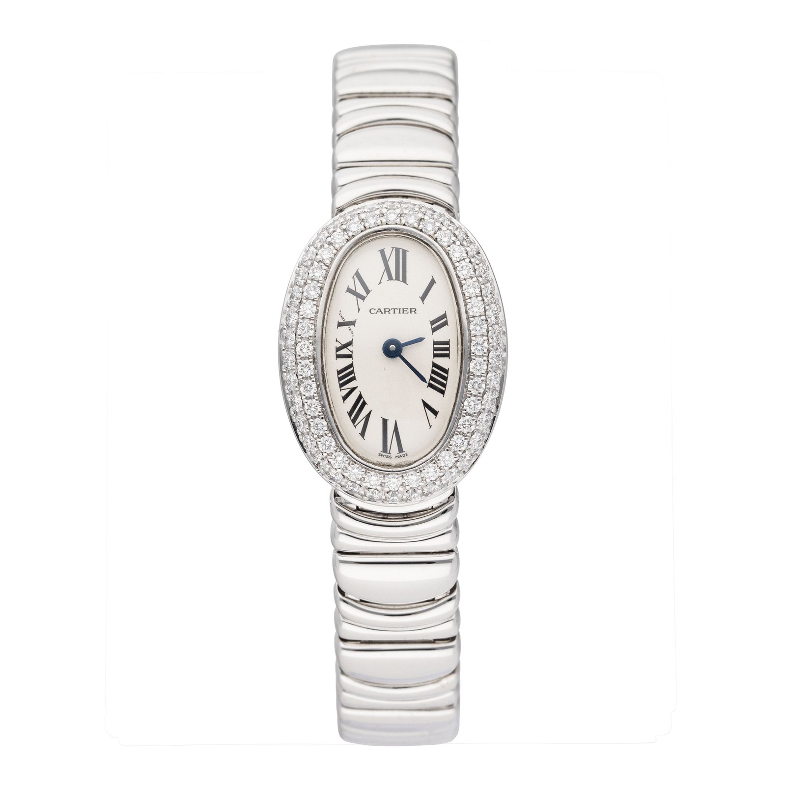 Cartier Baignoire Mini WB5095L2 Diamond ouro branco Relógio Feminino