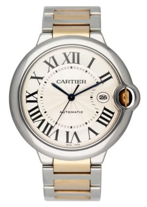 Cartier Ballon Bleu W69009Z3 mostrador prata Two-Tone Relógio Masculino Caixa e Documentos