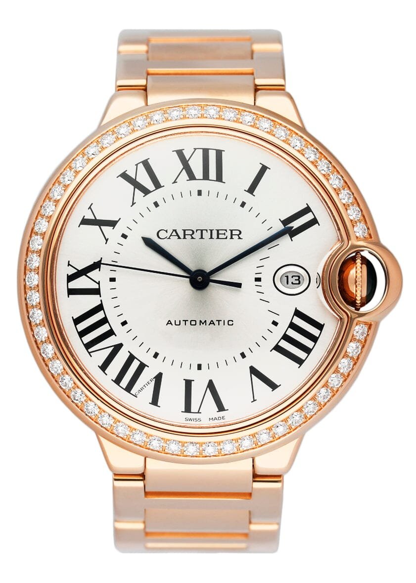 Cartier Ballon Bleu WJBB0038 Diamond 18k ouro rosa Relógio Masculino Caixa e Documentos