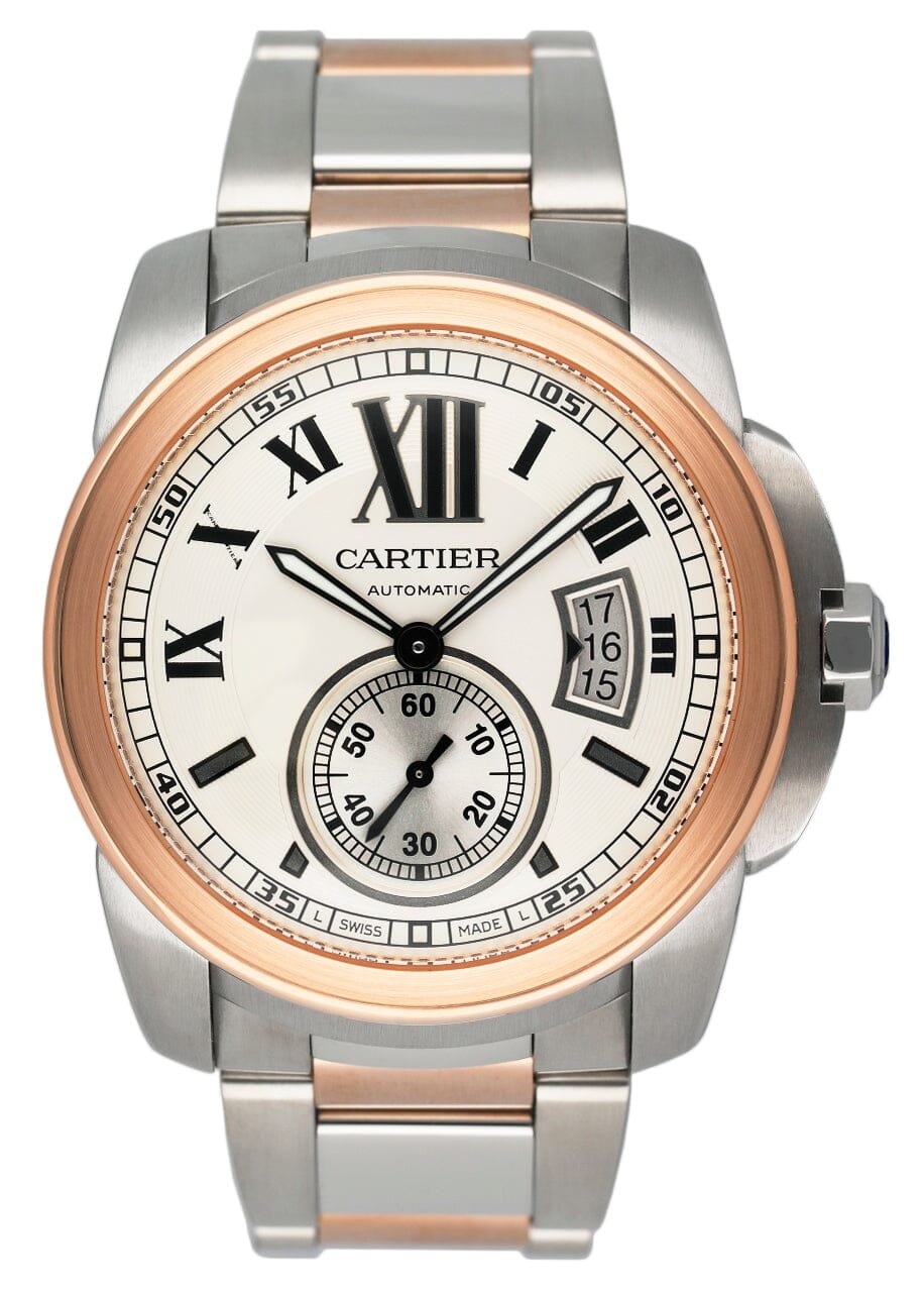 Cartier Calibre Large W7100036 mostrador prata Two Tone Relógio Masculino