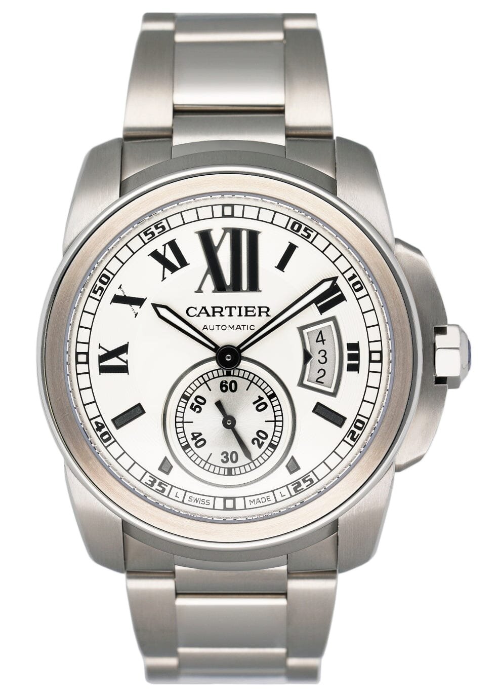 Cartier Calibre W7100015 mostrador prata Steel Relógio Masculino Caixa e Documentos