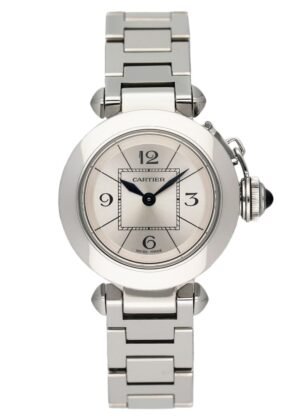 Cartier Miss Pasha W3140007 mostrador prata Relógio Feminino Caixa e Documentos