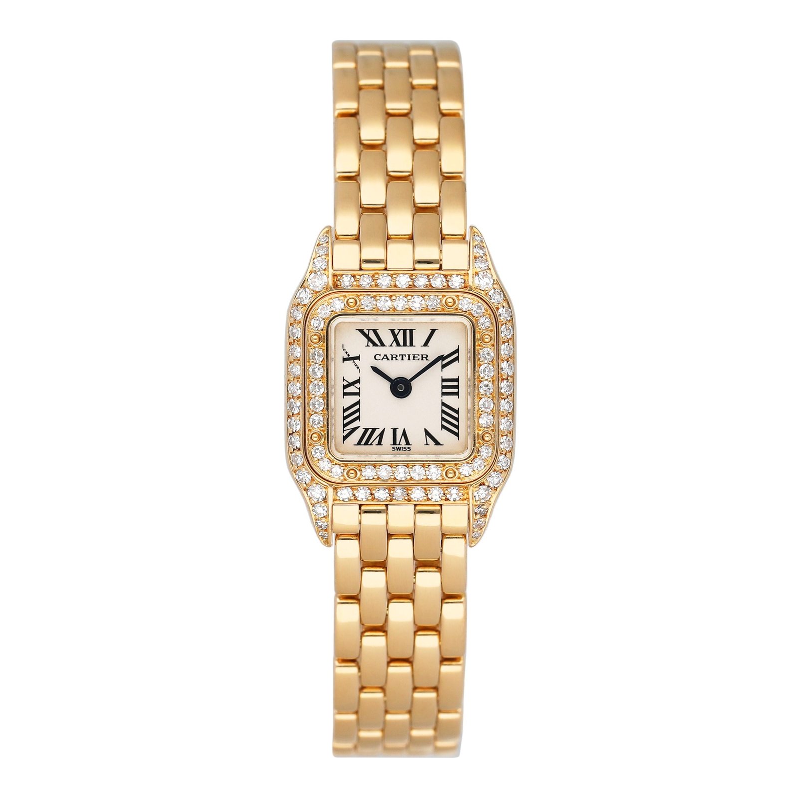 Cartier Panthere Mini W25034B9 Diamond 18k ouro amarelo Relógio Feminino