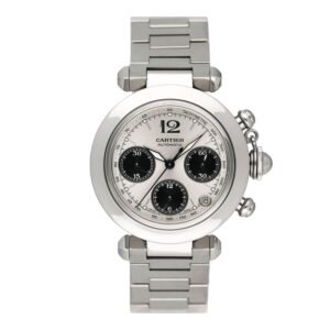 Cartier Pasha W31048M7 mostrador prata Chronograph Relógio Masculino