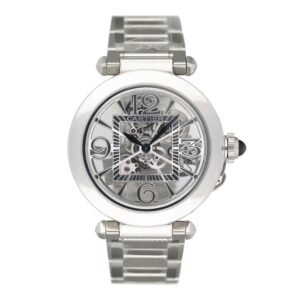 Cartier Pasha WHPA0007 Skeleton Steel Relógio Box